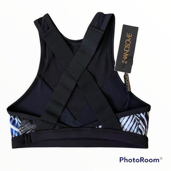 We Are Handsome Womens Black Active High Neck Eclipse Print Sports Bra Size XS - Picture 3 of 8